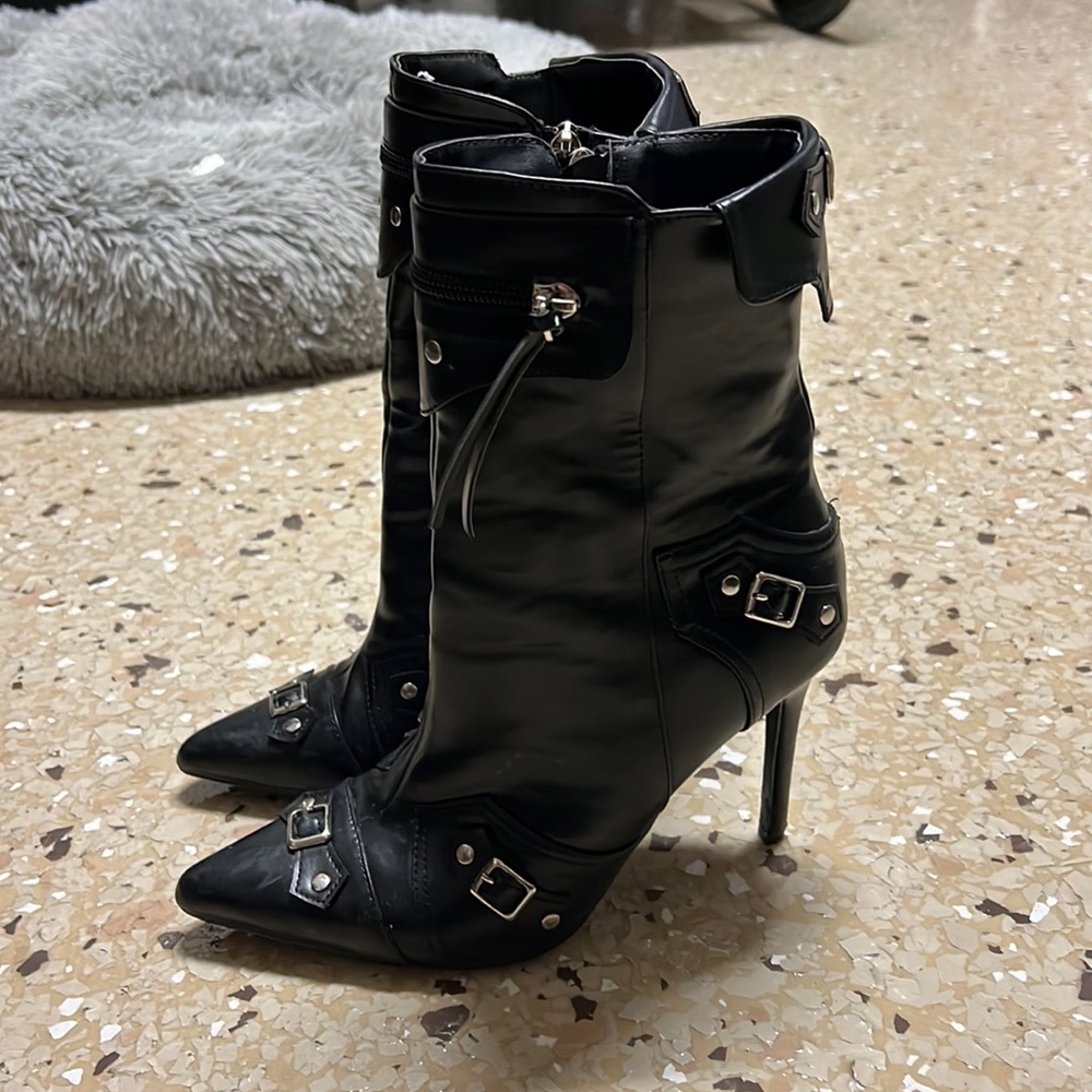 SHEIN Black Stiletto Bootie Boot Faux Leather Sz 10